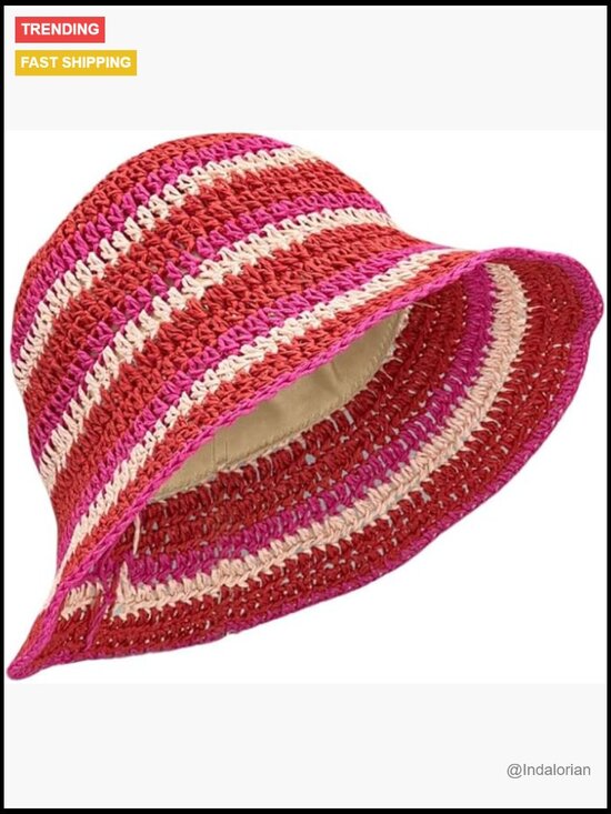 Straw Crochet Summer Bowler Foldable Bucket Hat